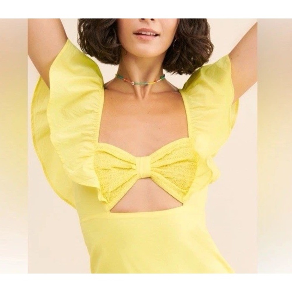 Farm Rio Flutter Sweetheart Neck Butter Yellow Cut Out Bandeau Midi Dress Size S - Picture 3 of 10